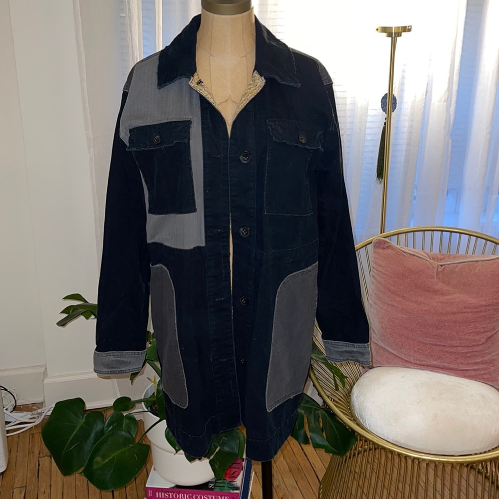 Free People Black and Gray Trench Coat
